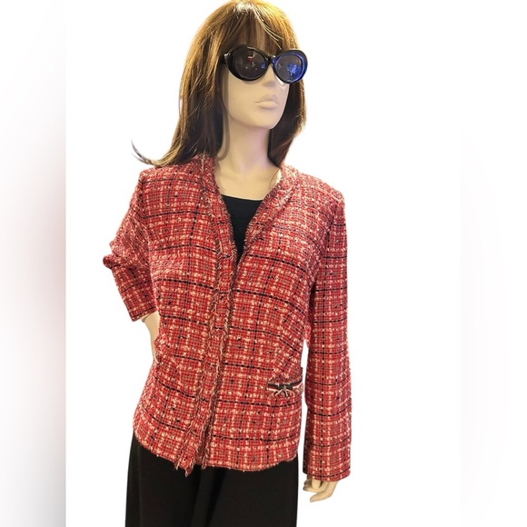 Basler Gmbh Black, Red, and White Size 16 Tweed Plaid Ladies Jacket - Picture 1 of 13